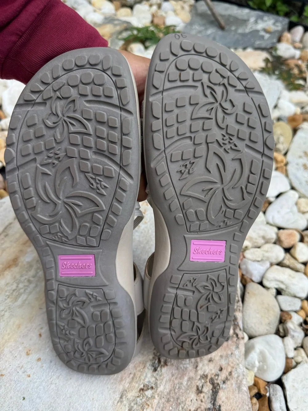 🩶🤍Skechers Reggae Slim Strappy Sandals Gray Beige Purple Size 10
